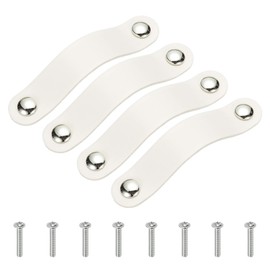 PATIKIL Leather Drawer Pulls, 4 Pcs Leather Handle Double Hole Cabinet Dresser Knob with Screw for Bathroom Kitchen Dresser Cupboard Door, White