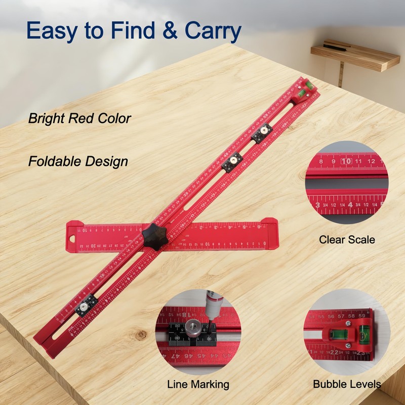 5-in-1 T Square Ruler 24 Inch, Multifunctional Drilling Positioning Ruler