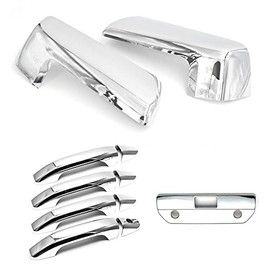 Signature Triple Chrome Plated 2pcs Top Half Chrome Mirror+Handle+Tailgate Cover Overlay Compaitble with 2019&UP Chevy Silverado Sierra 1500