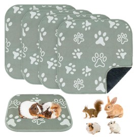 BEAUTYZOO 4 Pack Guinea Pig Cage Liners, Washable Reversible Fleece Guinea Pig Bedding, Waterproof Super Absorbent Pee Pads for Small Animals Rabbit Hamster Bunny - 12"x12" Grey
