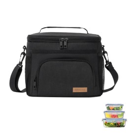 9L Kühltasche lunchtasche klein unterwegs,Isolierte Cooler Bag Lunchtasche faltbar,verstellbarem Schultergurt wasserdichte,für Arbeit, Schule, Strand, Picknick, Reise (Schwarz)