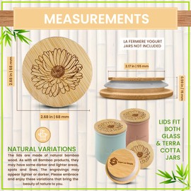 La Fermiere Yogurt Jar Lids Bamboo | 4 Pack Aster Flower Design | Floral Engraved Bamboo Lids for La Fermiere Yogurt Ceramic Jars | Covers for La Fermiere Glass Yogurt Pots| Reusable Airtight Jar Tops