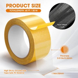 gliship Double Sided Fabric Tape Heavy Duty Mounting Tape, Multifunctional High Stickness Strong Tape, Clear Gauze Fiberglass Tape for Clothes Pictures Posters Frames Carpet Art (1.96In x65FT(20M))