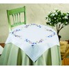 DECO-LINE Blue Pansy Printed Tablecloth Embroidery KIT, White, 80 X
