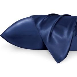 Bedsure Satin Pillowcase for Hair and Skin - Similar to Silk Pillowcase, Pillow Cases 2 Pack with Envelope Closure, Gifts for Women, Queen & Standard Size 50x75 cm, Navy Blue