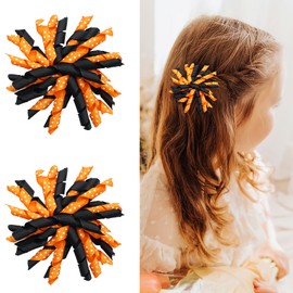 Yxiang 2PCS Orange Korker Hair Bow Clips Toddler Girls 3'' Curly Corker Ribbon Hair Clip Spiral Swirl Festival Decor Accessories Kids Gift