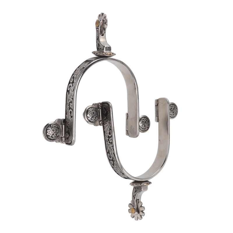 One Pair Boot Spurs Stainless Steel Vintage Leaf Patterned Western