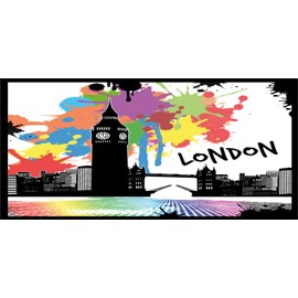 Ambesonne Retro Pencil Pen Holder, Vintage London City View with Color Splashes Poster Style Grunge Urban Artwork Image, Printed Ceramic Pencil Pen Holder for Desk Office Accessory, Multicolor