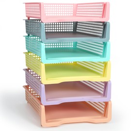 Tenceur 6 Pcs Turn in Trays Classroom, Pastel Paper Tray for Classroom Organization and Storage Stackable Plastic Book Baskets Teacher Organizers for Library Drawers Office Desk