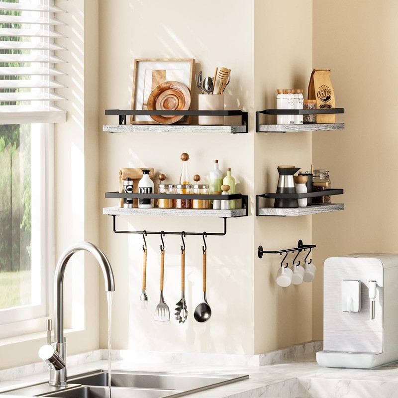 AMADA HOMEFURNISHING Bathroom Shelves with Towel Bar, Floating Shelves, Wall