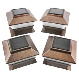 Set of 4 Bronze Finish Solar Power Light for 4 x 4 Deck & Post Cap by Garden Sunlight
