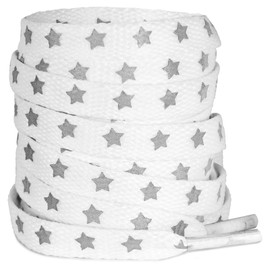 NDTEZUGT Flat Reflective Shoe Laces, 5/16"(8mm) Stylish Vibrant Cool Glow Safety Shoelaces Replacement Strings for Sneakers (Reflective White, 54"/140cm)