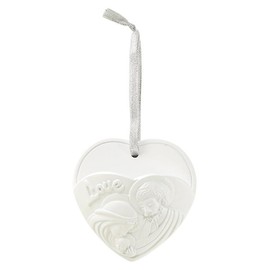 Nativity Scene Christmas Ornament, Holiday Tree Accessory, Porcelain Heart Shaped Seasonal Decor with Pocket, 3.5 Inches