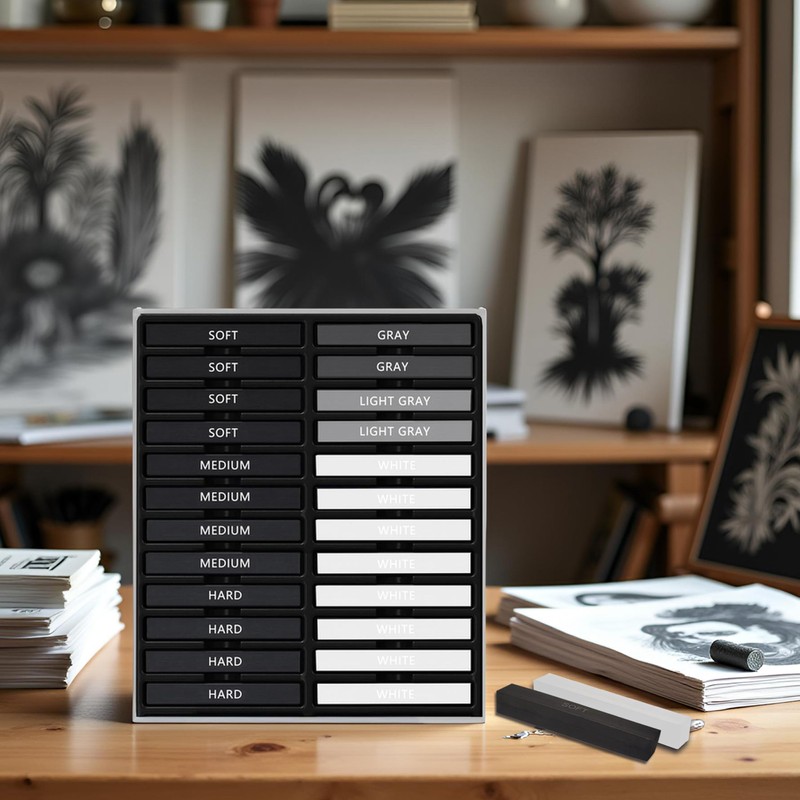 Dlicoda 24 Pcs Compressed Charcoal Sticks with Soft, Medium, Hard