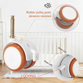 Set of 4 Rubber Castors with Brake, White, Quiet Furniture Castors, Small Double Castors with Sleeve Pen for Trolleys, Baby Cradle, Flower Stands
