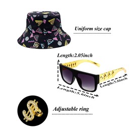 Retro 80s 90s Hip Hop Costume Kit Cool Rapper Bucket Hat Accessories Outfit Sunglasses Dollar Sign Gold Chain Unisex