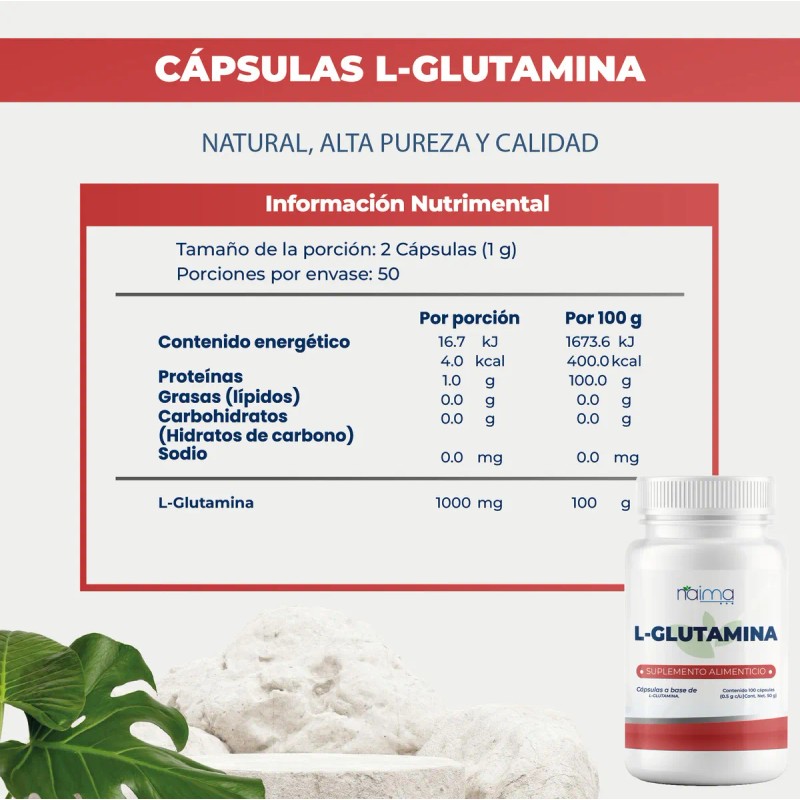 L- Glutamina - Aminoácido 1000 Mg Por Porción - 100