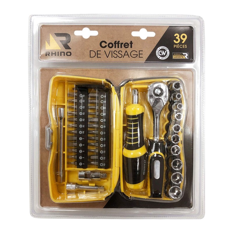 RHINO 39 Piece Socket Set with Ratchet Wrench + Screwdriver