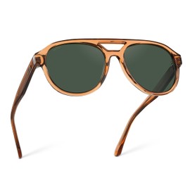 WearMe Pro Rounded Modern Aviator Sunglasses for Men and Women - Polarized Lenses, Double Bridge Design, Timeless Thick Frame Style (Crystal Copper Frame/Smoke Green Lens)