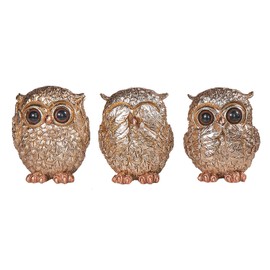 Owl Figurines - Home Decor Accents - Statue for Home & Office - Bird Gifts for Lovers (Golden Three Piece Set