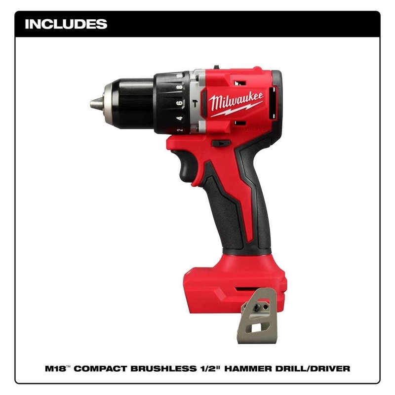 Milwaukee M18 Compact 1/2 in Hammer Drill/Driver (Bare Tool)(Renewed) 3602-20