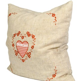 Dekobox Linen Cushion Cover Set – 40 x 40 cm – Outer Cover Red Heart Including Inner Cushion for Filling – Ideal for e.g. Swiss Pine Cushion, Core Cushion, Herb Cushion