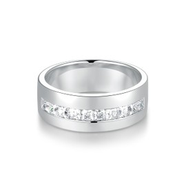 yoalincy Men Wedding Ring 1cttw Moissanite Princess Cut Channel Set Wedding Band Sterling Silver with 18K White Gold Plated Half Eternity Ring for Men DEF Color Moissanite Ring for Men Size 11