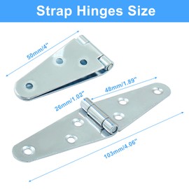 Piutouyar 6 Pcs Heavy Duty Strap Hinges, Silver Strap Hinges 2 Inch Shed Hinges Cabinet Latch Door Hinge Gate Hinge with Mounting Screws