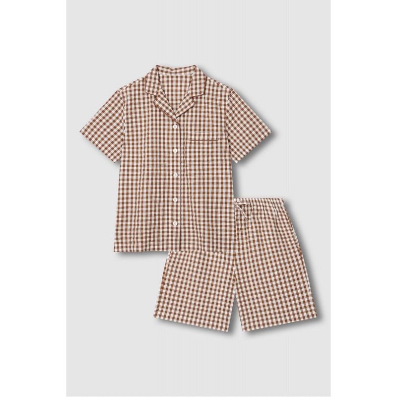 JAJU [JAJU] Women's Seersucker 5-part Pajama Set_Light Brown