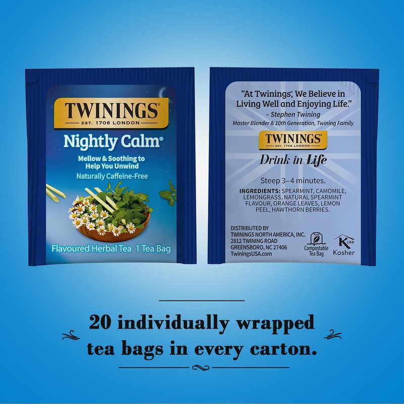 Twinings Nightly Calm Naturally Caffeine-Free Herbal Tea Bags 20 Each