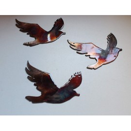 3 Flying Birds Metal Wall Art Accents Copper/Bronze Plated or Silver