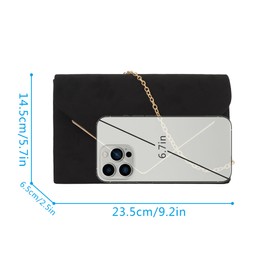 MilyaDE Women's Faux Suede Clutch Evening Bag, Bridal Handbag, Wedding Party Clutch Bag, Shoulder Bag with Shoulder Chain, A-suede black