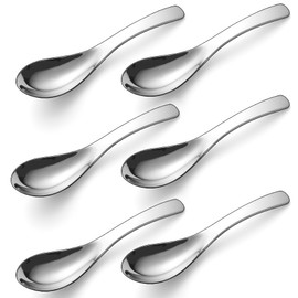 Berglander Stainless Steel Soup Spoons Set of 6, Raman Spoon, Asian Spoon, Chinese Spoon, Janpanese Spoon, Dishwasher Safe.