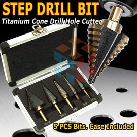 Ameribox HSS 5PCS Titanium Step Drill Bit Set W Automatic Center Punch High Speed Steel