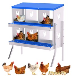 Chicken Nesting Box, 6 Compartment Galvanized Steel Chicken Laying Boxes, Nesting Boxes for Chickens, Easy Egg Collection for Chicken Coop, Backyard, Farms - with Bracket Legs, Blue