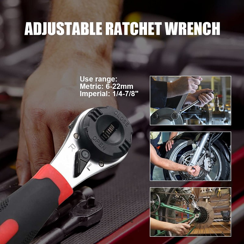 CMTOOL Adjustable Ratchet Wrench Kit for 6-22mm Screw, Portable Adjustable