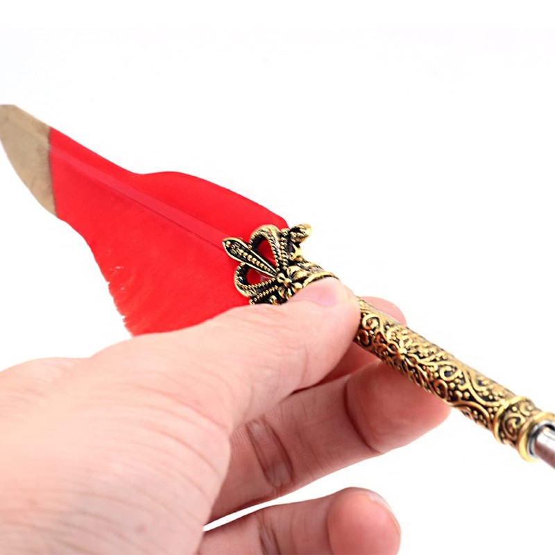 ANCLLO Quill Handcraft Feather Dip Pen Stem Metal Nib Pen