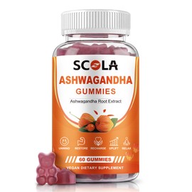 SCOLA Ashwagandha Gummies – Ashwagandha for Women & Man Mood & Calm Support with Natural Ashwagandha Root Extract Vitamin D & Zinc for Immune Health, Vegan & Non-GMO, 60 Gummies