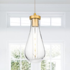 Starcurin Raindrop Pendant Lights, Modern Kitchen Island Teardrop Hanging Lamp, Light Pendants for Kitchen Island with Thick Glass, for Hallway Foyer Stairway Bedroom Dining Living Room, E26, Gold