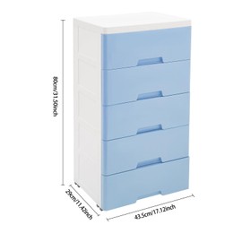Tall Dresser Organizer, 5 Drawers Storage Cabinet Plastic Drawers Dresser Closet Drawers Tall Storage Tower for Closet, Dorm, Dresser Organizer Portable Storage Tools for Bedrooms Kitchens (Blue)