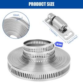 Hose Clamps 30FT Metal Strapping+30 Fasteners DIY Cut-To-Fit 304 Stainless Steel Band Clamps Adjustable Large Worm Gear Hose Clamps Assortment Kit Metal Screw Clamps Strapping for Pipe WSWECCL