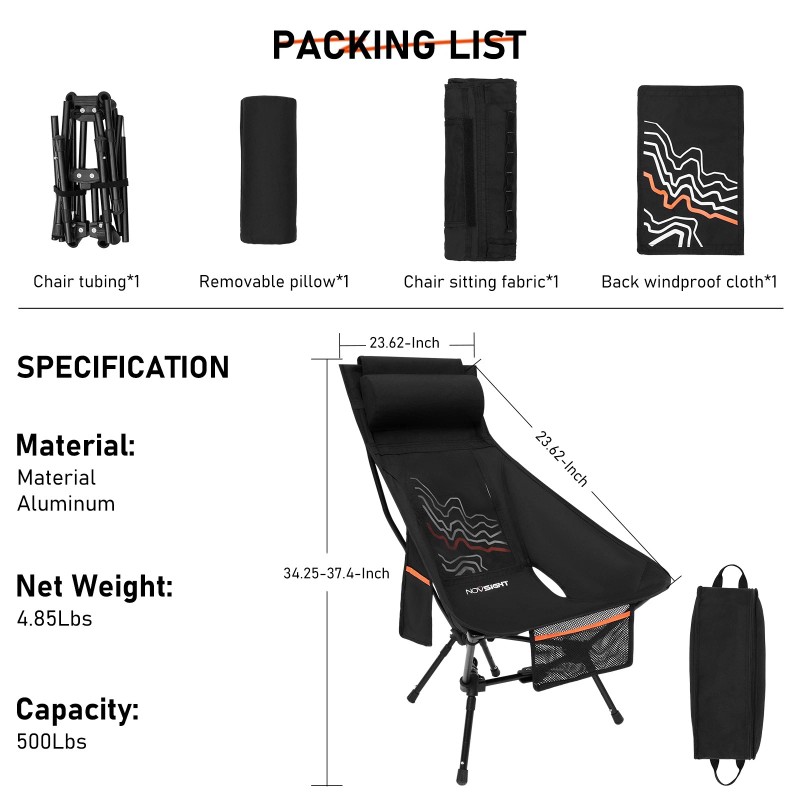 NOVSIGHT Portable Folding Chair Packable for Camping Bench Backpacking Outdoor