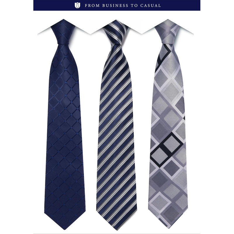 HISDERN TA3-01S Set of 3 Neckties and Pocket Squares, Luxury