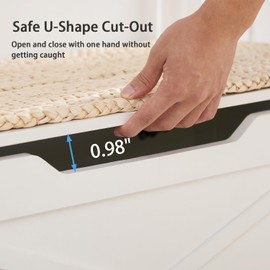 VECELO 30" Farmhouse Style Storage Bench, Entryway Shoe Ottoman, with Handwoven Cushion, with Metal Safety Hinges, for Bedroom, Living Room, Entryway, White