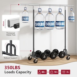 Tajsoon Clothes Rack Heavy Duty Clothing Rack Load 350 LBS, Rolling Clothing Rack for Hanging Clothes with Wheels & Extendable Rod, Collapsible Garment Rack with Bottom Shelf, Commercial, Black