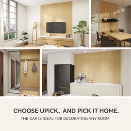 Upick WPC Slat Wall Panels, 7 Pack 94 x 6.61 in 3D Wood Wall Panels Fluted Textured for Interior Wall Decor, Oak