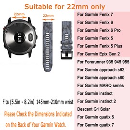 22mm Camo Quick Easy Fit Silicone Watch Band Compatible for Garmin Fenix 5/Fenix 5 Plus/Fenix 6/Fenix 6 Pro/Fenix 7, Sport Waterproof Replacement Smartwatch Wrist Strap for Forerunner 935/Forerunner