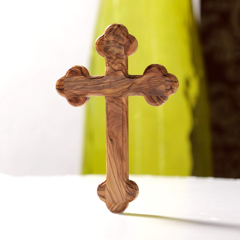 KASSIS Olive Wood Cross Crucifix Wall Cross Simple with Round