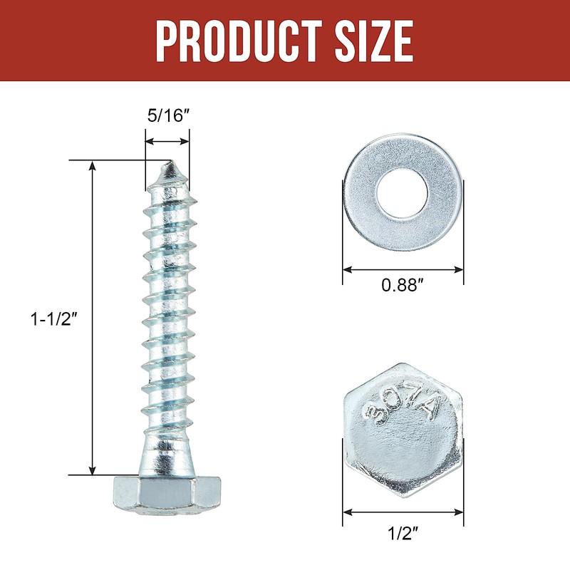 HROMIGRY 5/16" x 1-1/2" Lag Bolts (50 Pcs) 5/16 inch