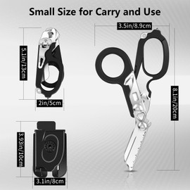 Awaiymi 6 in 1 Multifunctional Folding Scissors with Compatible Holster, Emergency Scissors Outdoor Camping Emergency Tool with Belt Cutter and Glass Breaker (Black)